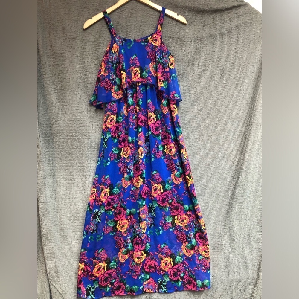 Disorderly kids 14 sundress with flowy bodice ruffle, colorful dress.